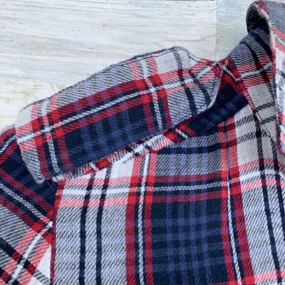 MNG Mango Flannel Plaid Utility Shirt Red Blue White Snap Button Down Womens XS - Picture 6 of 7